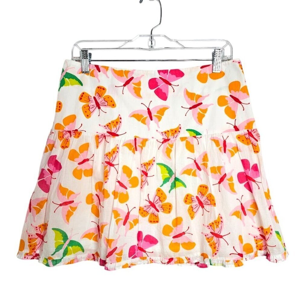 Lilly Pulitzer White A-Line Mini Skirt with Pink, Orange & Green Butterflies